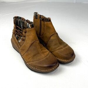 Aetrex Tessa Leather‎ Ankle Boots Womens Brown Knit Lace-Up Casual Comfort 7.5-8